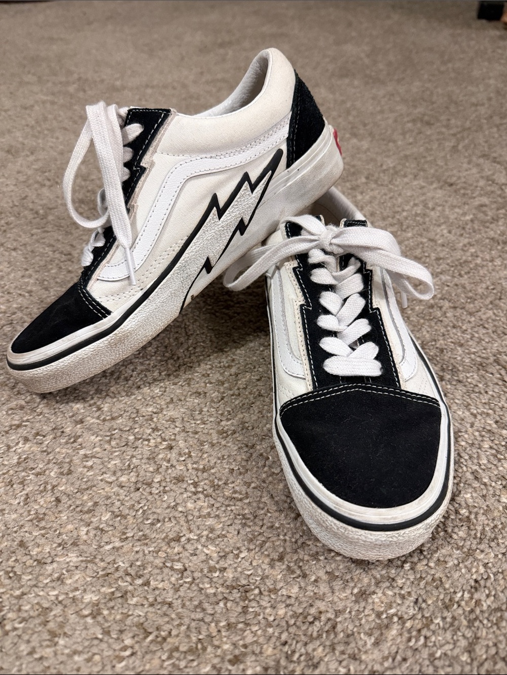 Vans Black and White Low-Top Sneakers with Lightning Bolt